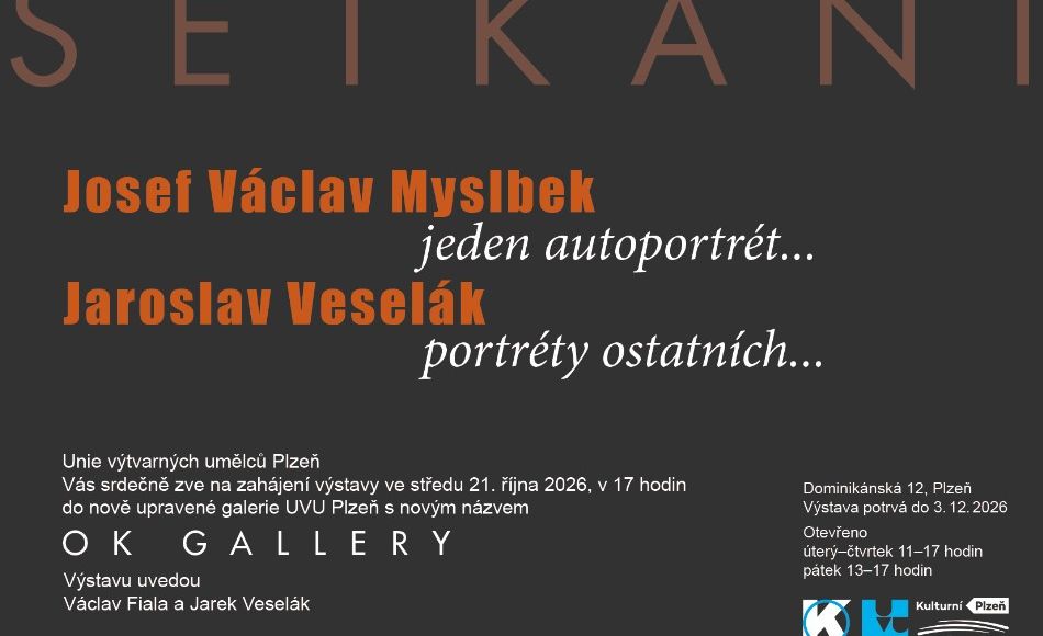 Setkání Josef Václav Myslbek, jeden autoportrét; Jaroslav Veselák, portréty ostatních