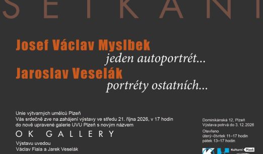Setkání Josef Václav Myslbek, jeden autoportrét; Jaroslav Veselák, portréty ostatních